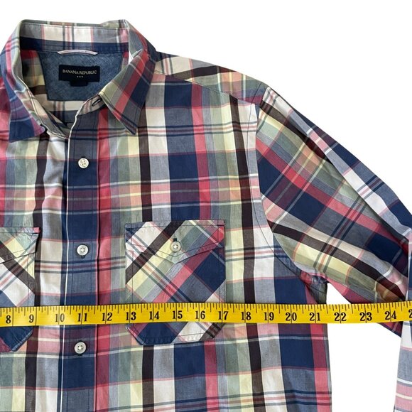 Banana Republic Mens Long-Sleeve Plaid Button-Down Shirt L Cotton Multicolor - Picture 3 of 5
